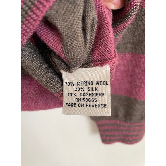 Faconnable pink brown striped v-neck sweater wool silk cashmere lightweight XS - Picture 7 of 8